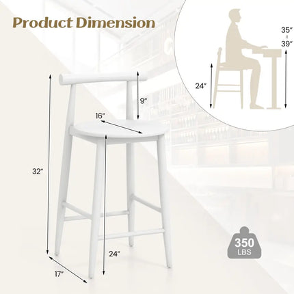 Counter Height Bar Chair Set with Acacia Wood Frame and Supporting Legs-White - White - Bar Stools