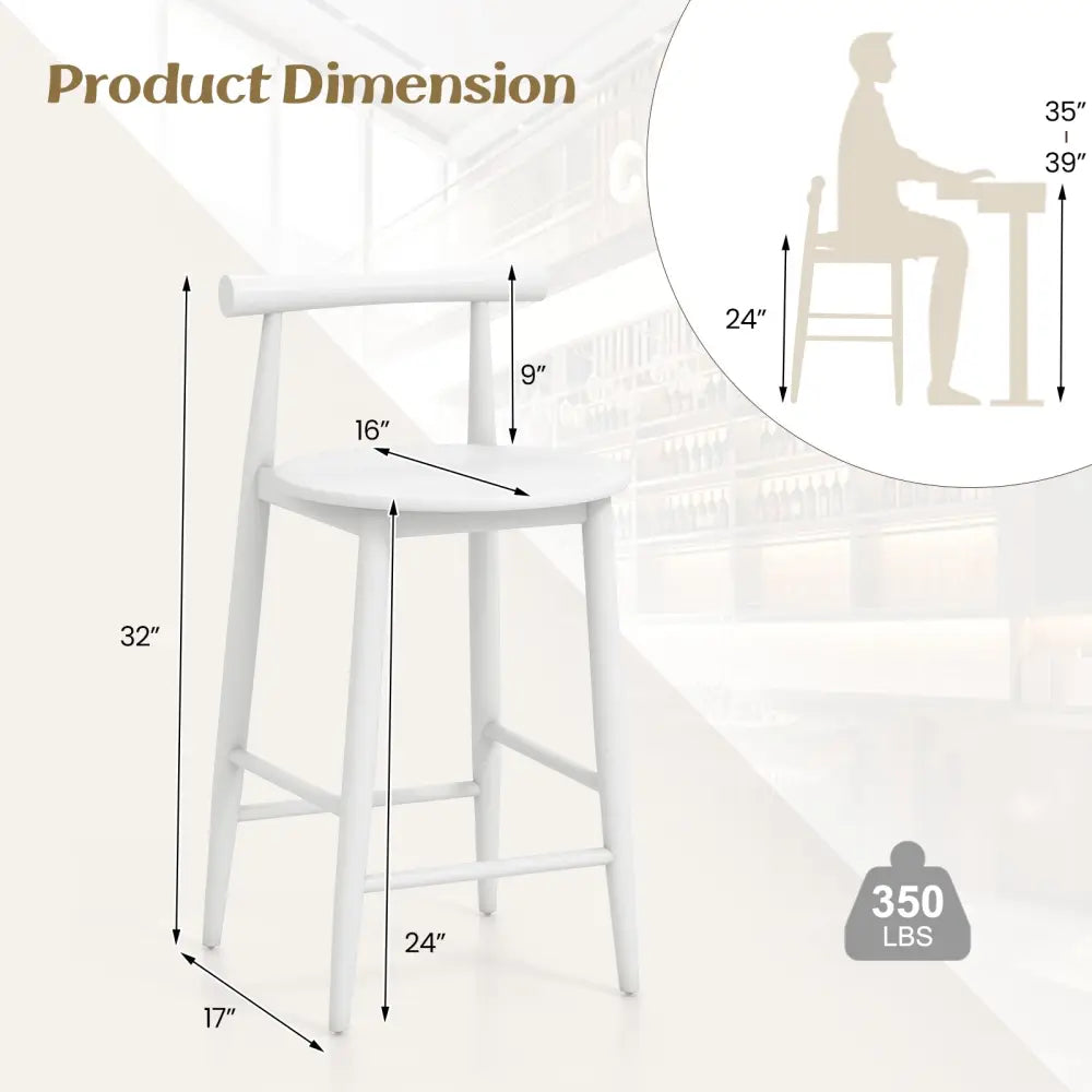 Counter Height Bar Chair Set with Acacia Wood Frame and Supporting Legs-White - White - Bar Stools