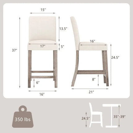 Counter Height Bar Stools Set of 2 with Back and Footrest-Beige - Beige - Kitchen & Dining