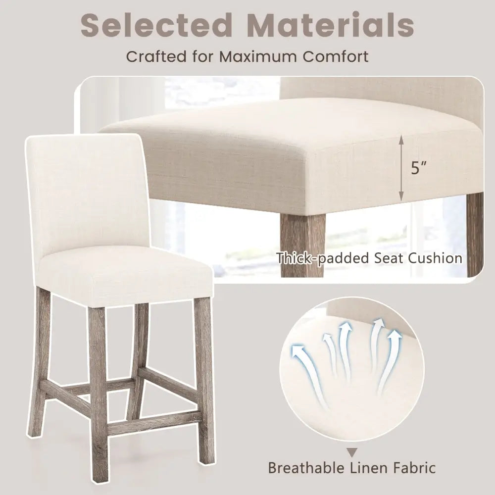 Counter Height Bar Stools Set of 2 with Back and Footrest-Beige - Beige - Bar Stools