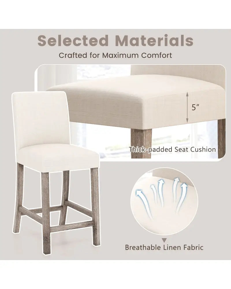 Counter Height Bar Stools Set of 2 with Back and Footrest-Beige - Beige - Bar Stools