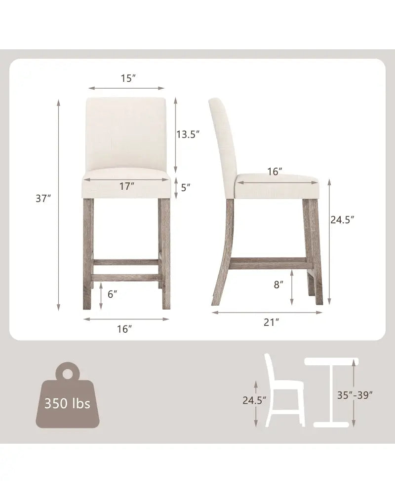 Counter Height Bar Stools Set of 2 with Back and Footrest-Beige - Beige - Bar Stools