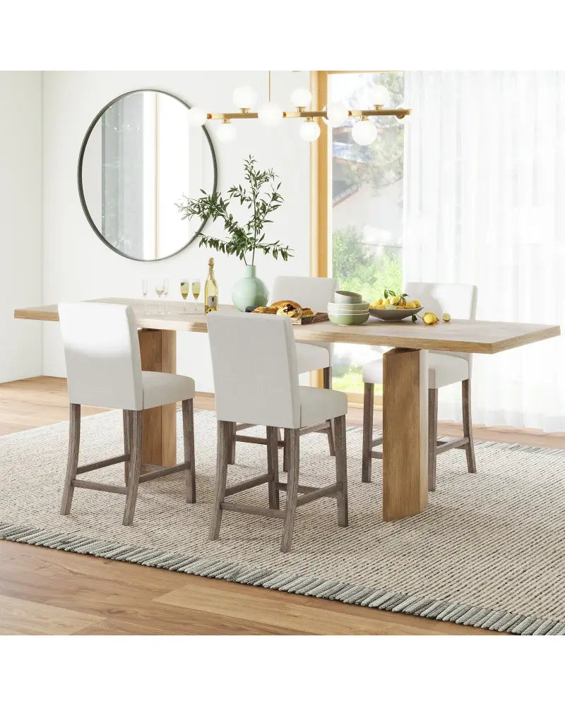 Counter Height Bar Stools Set of 2 with Back and Footrest-Beige - Beige - Bar Stools