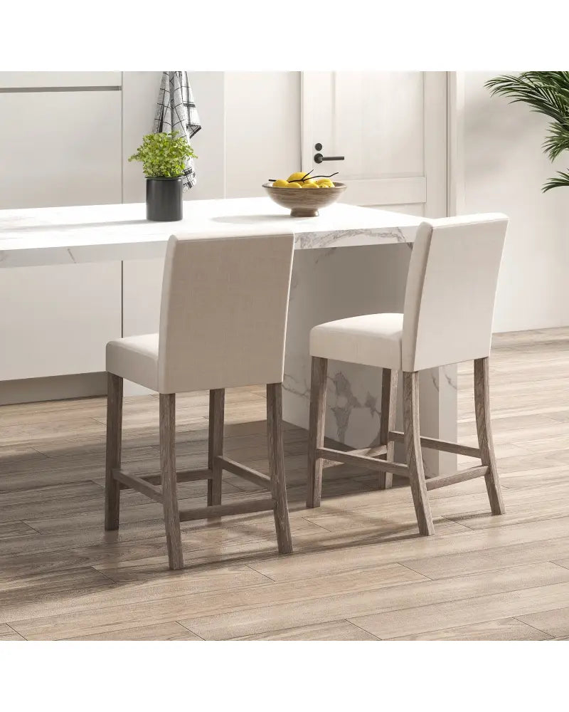 Counter Height Bar Stools Set of 2 with Back and Footrest-Beige - Beige - Bar Stools
