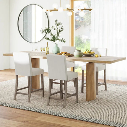 Counter Height Bar Stools Set of 2 with Back and Footrest-Beige - Beige - Kitchen & Dining