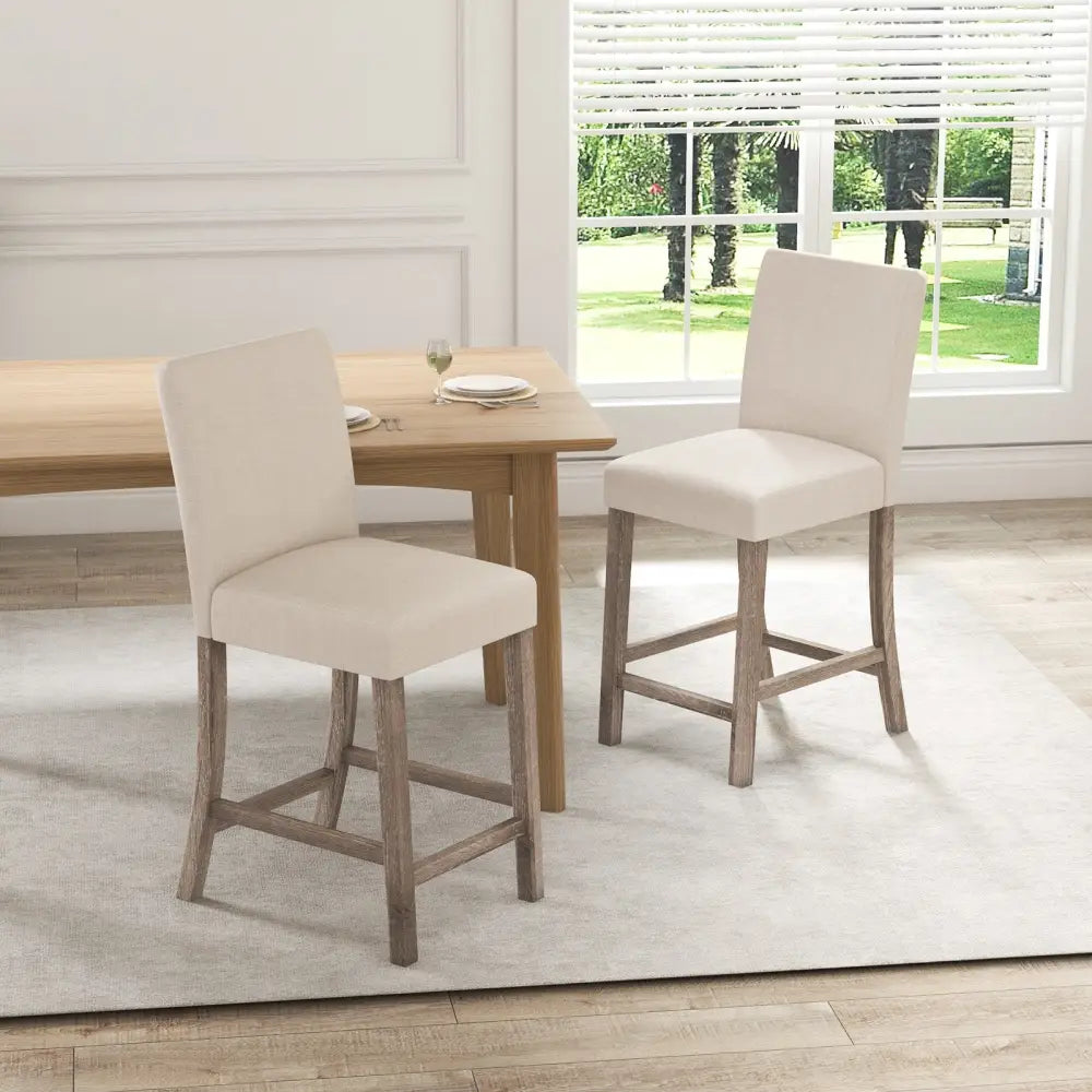Counter Height Bar Stools Set of 2 with Back and Footrest-Beige - Beige - Bar Stools