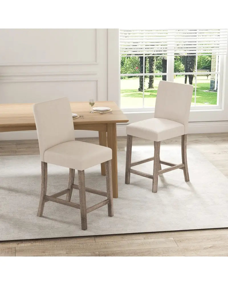 Counter Height Bar Stools Set of 2 with Back and Footrest-Beige - Beige - Bar Stools