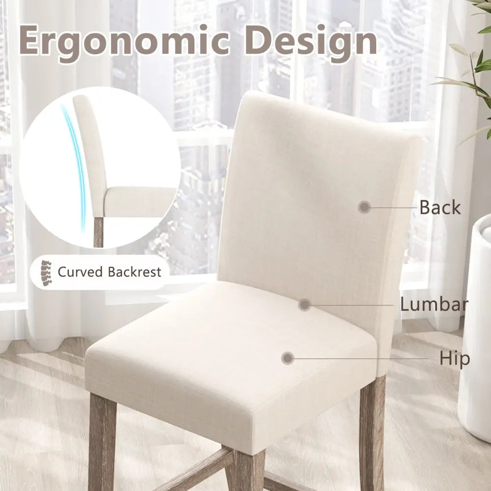 Counter Height Bar Stools Set of 2 with Back and Footrest-Beige - Beige - Bar Stools