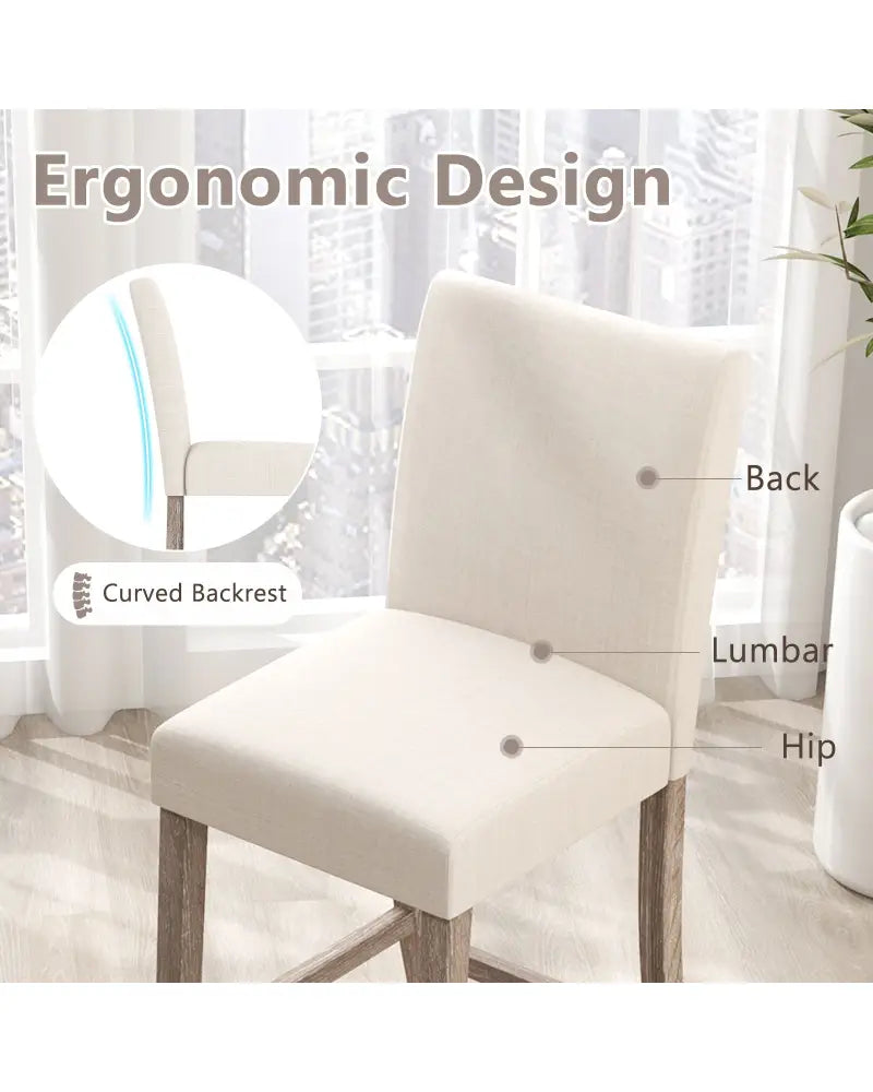 Counter Height Bar Stools Set of 2 with Back and Footrest-Beige - Beige - Bar Stools