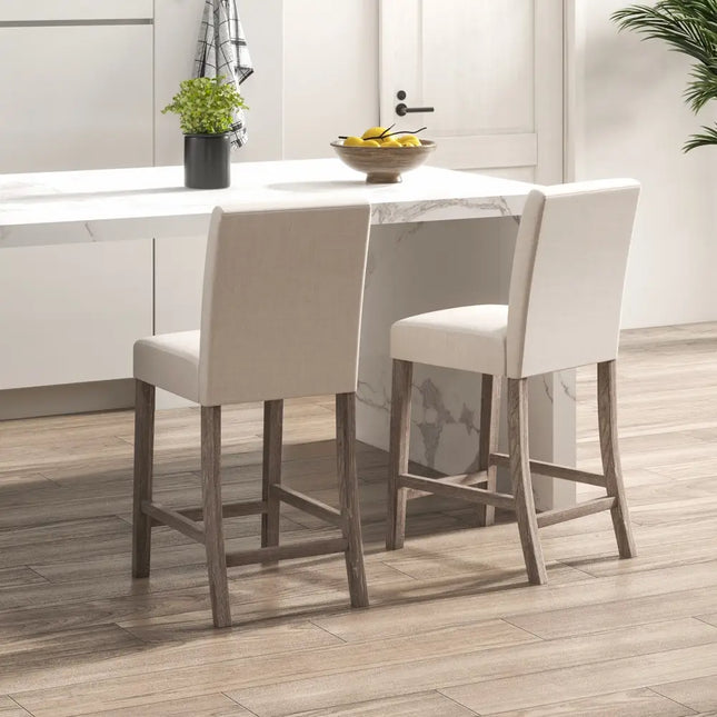Counter Height Bar Stools Set of 2 with Back and Footrest-Beige - Beige - Kitchen & Dining
