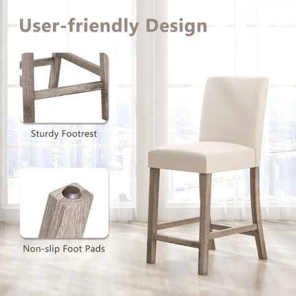 Counter Height Bar Stools Set of 2 with Back and Footrest-Beige - Beige - Kitchen & Dining