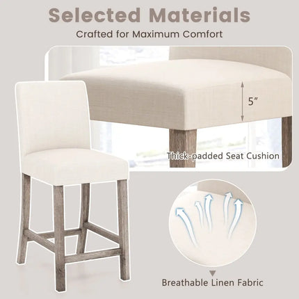Counter Height Bar Stools Set of 2 with Back and Footrest-Beige - Beige - Kitchen & Dining