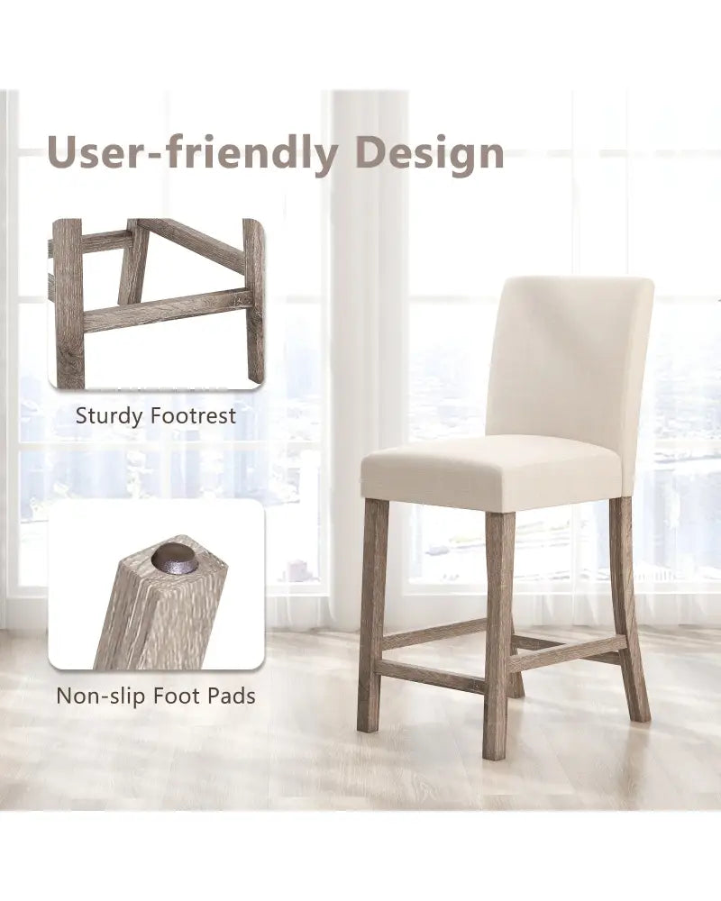 Counter Height Bar Stools Set of 2 with Back and Footrest-Beige - Beige - Bar Stools