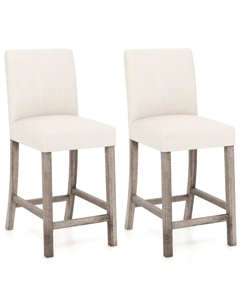 Counter Height Bar Stools Set of 2 with Back and Footrest-Beige - Beige - Bar Stools