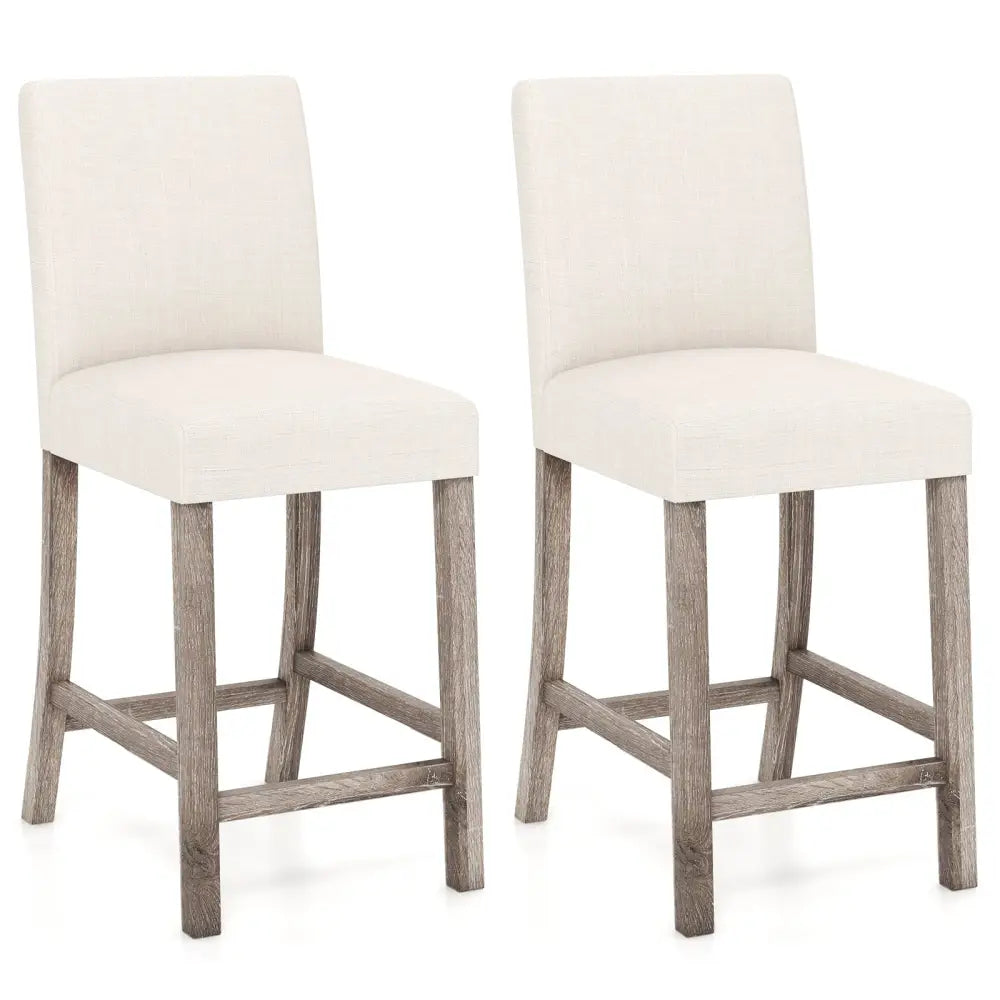 Counter Height Bar Stools Set of 2 with Back and Footrest-Beige - Beige - Bar Stools