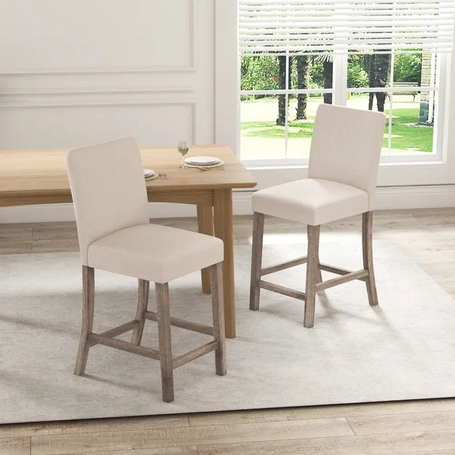 Counter Height Bar Stools Set of 2 with Back and Footrest-Beige - Beige - Kitchen & Dining