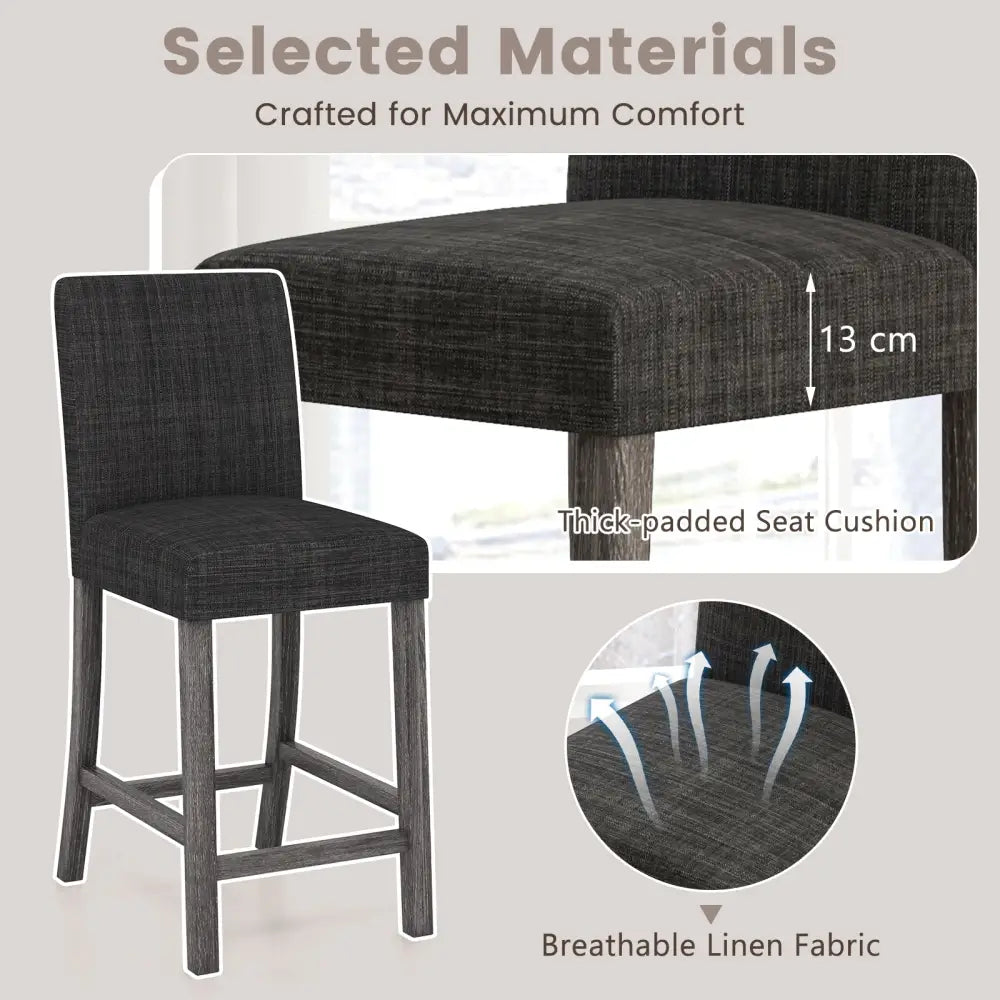 Counter Height Bar Stools Set of 2 with Back and Footrest-Gray - Gray - Bar Stools