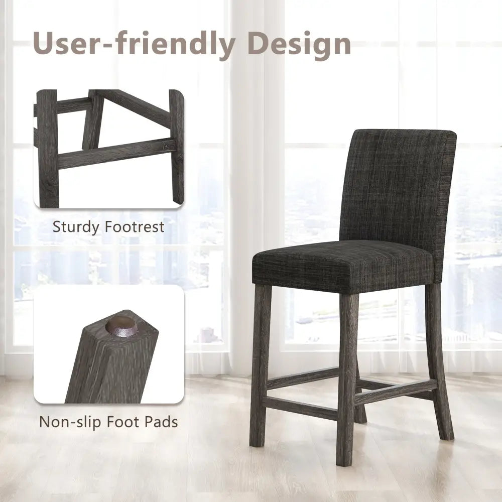 Counter Height Bar Stools Set of 2 with Back and Footrest-Gray - Gray - Bar Stools