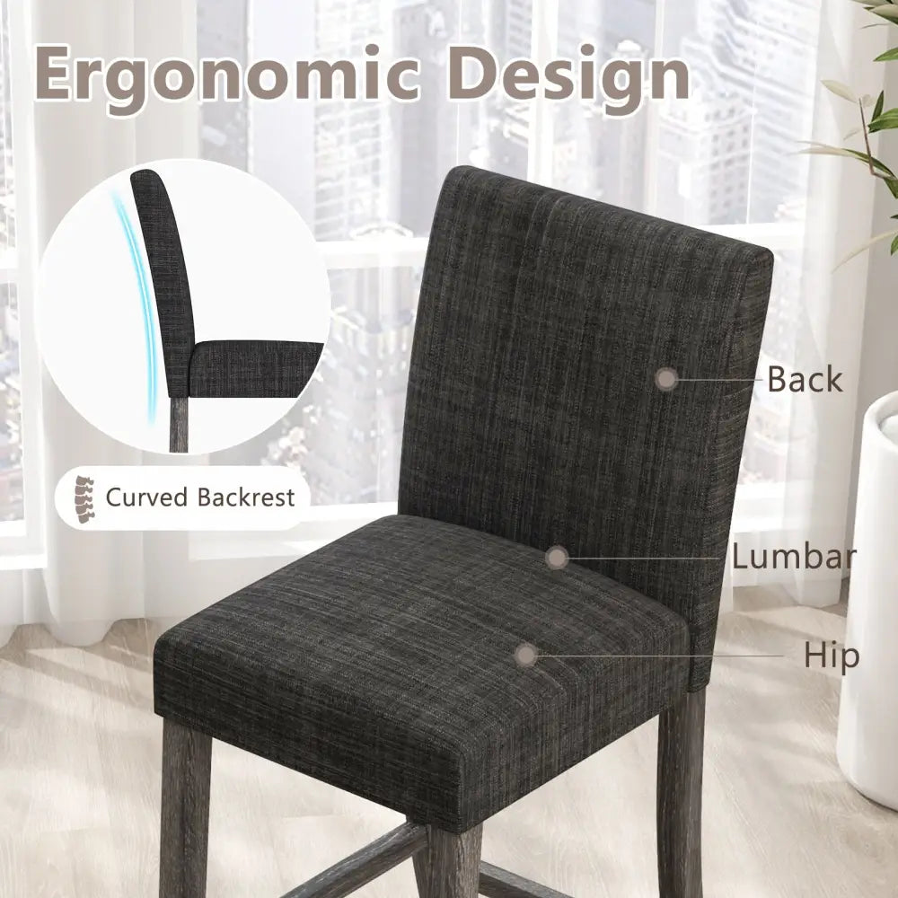 Counter Height Bar Stools Set of 2 with Back and Footrest-Gray - Gray - Bar Stools