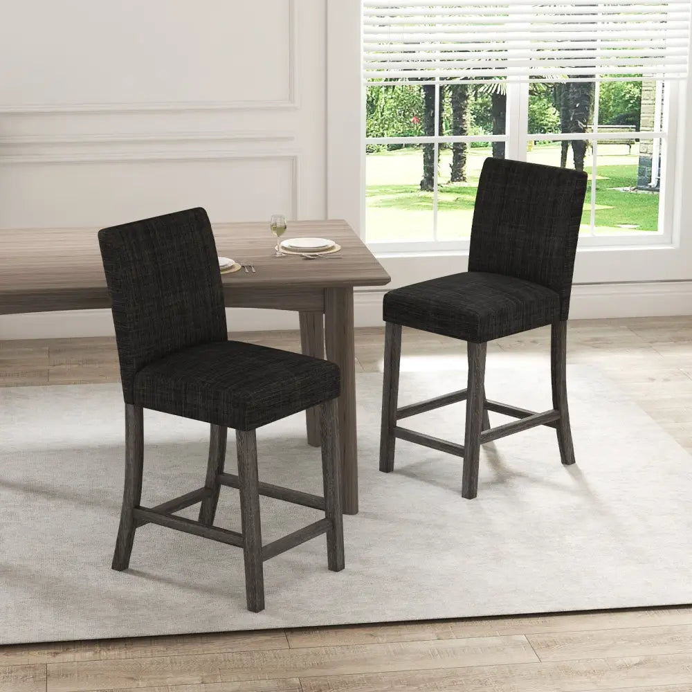 Counter Height Bar Stools Set of 2 with Back and Footrest-Gray - Gray - Bar Stools