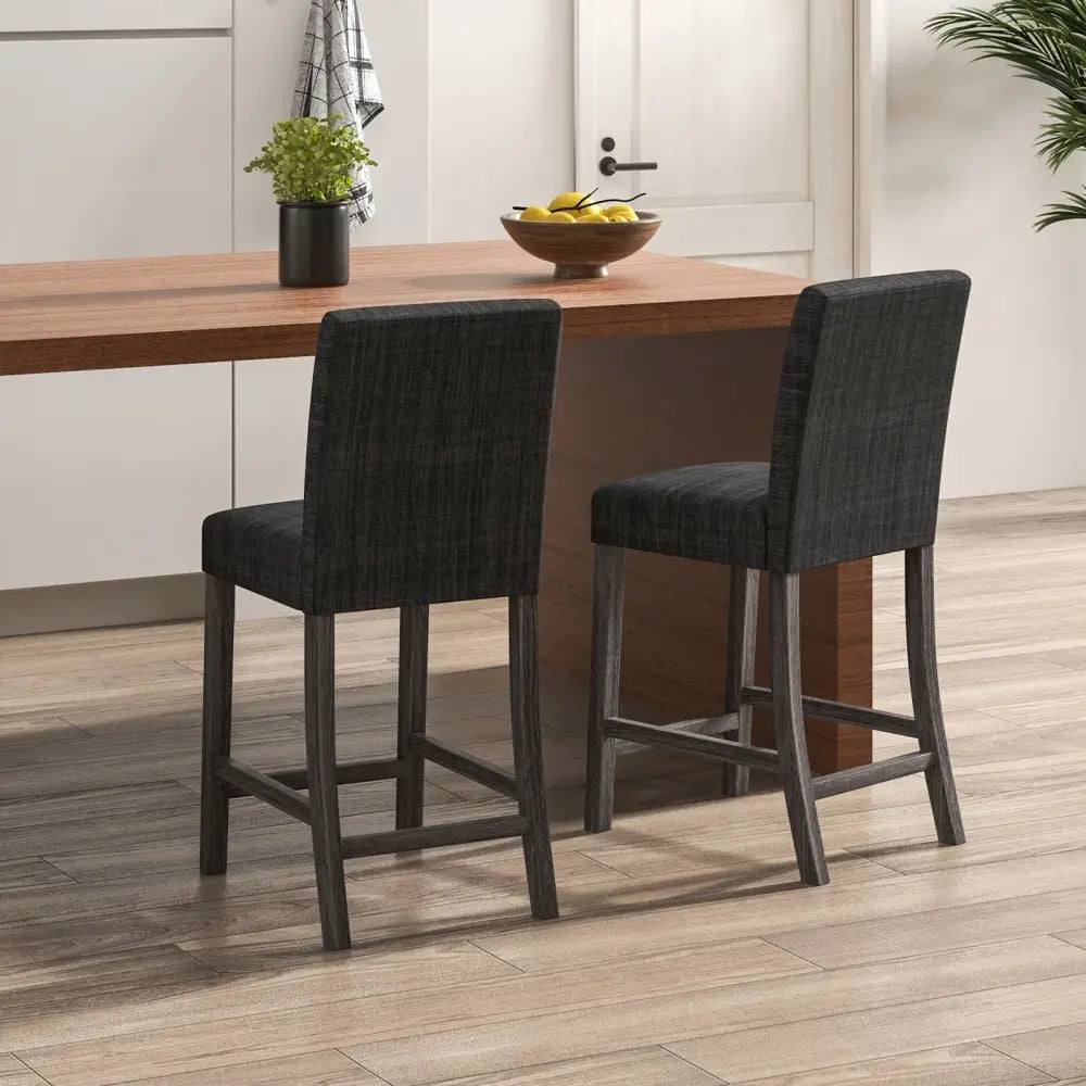 Counter Height Bar Stools Set of 2 with Back and Footrest-Gray - Gray - Bar Stools