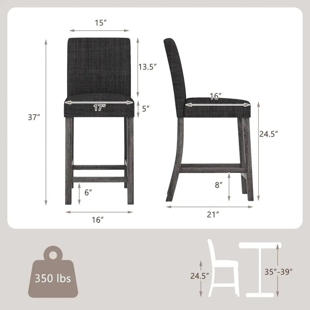 Counter Height Bar Stools Set of 2 with Back and Footrest-Gray - Gray - Bar Stools