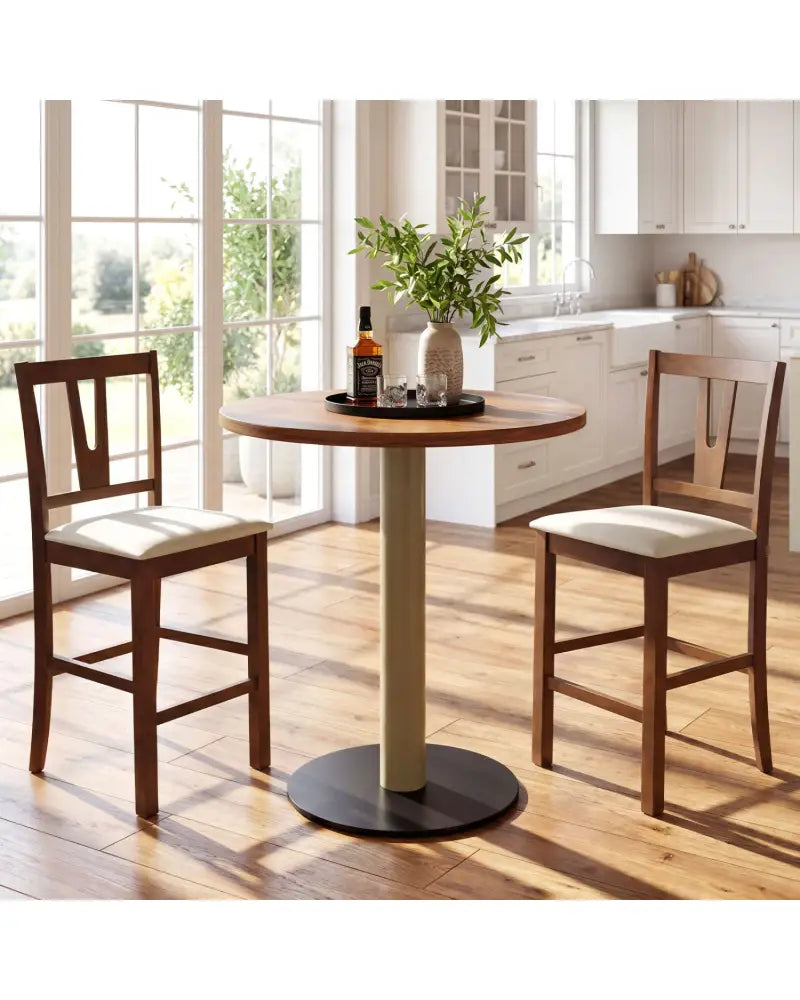 Counter Height Bar Stools with Contoured V-Back-Set of 2 - Walnut - Bar Stools
