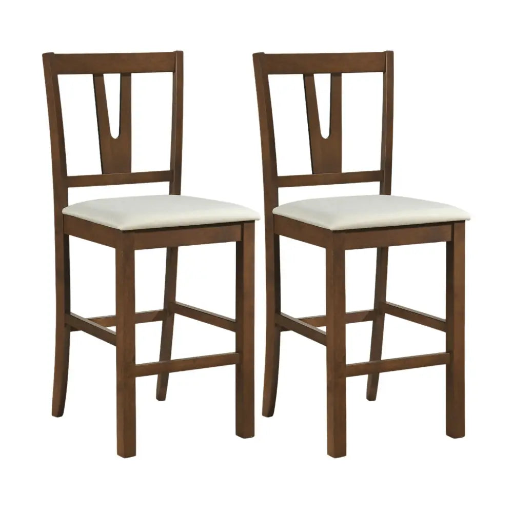 Counter Height Bar Stools with Contoured V-Back-Set of 2 - Walnut - Bar Stools
