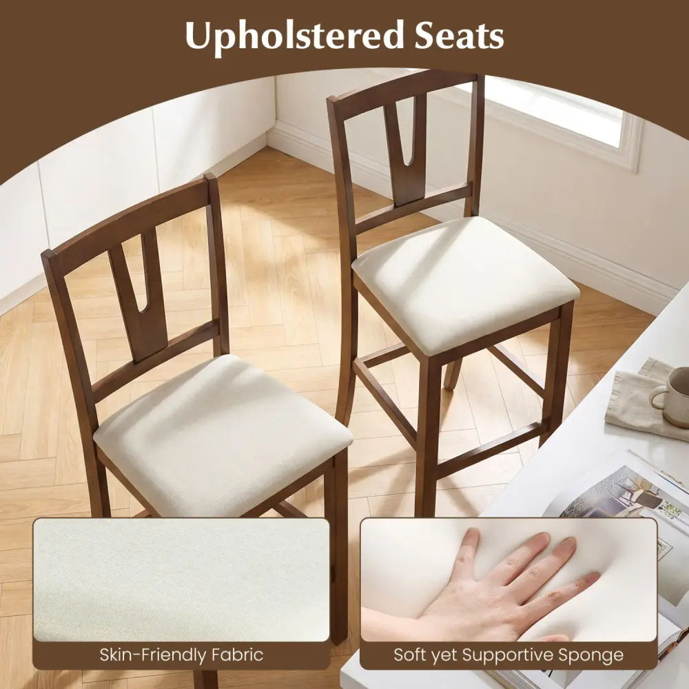 Counter Height Bar Stools with Contoured V-Back-Set of 2 - Walnut - Bar Stools