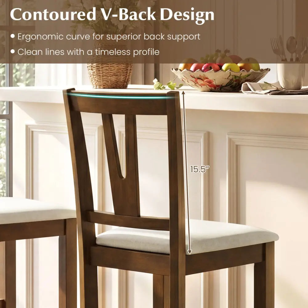 Counter Height Bar Stools with Contoured V-Back-Set of 2 - Walnut - Bar Stools
