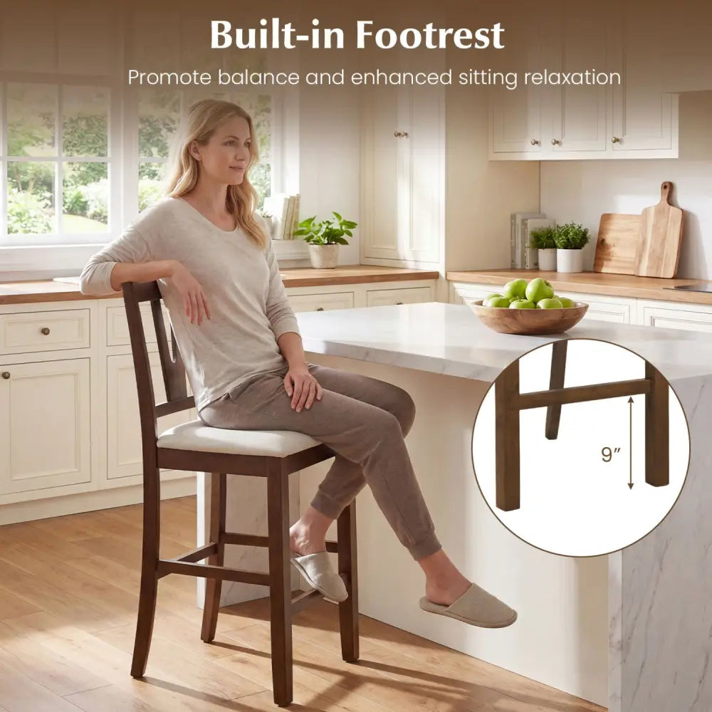Counter Height Bar Stools with Contoured V-Back-Set of 2 - Walnut - Bar Stools
