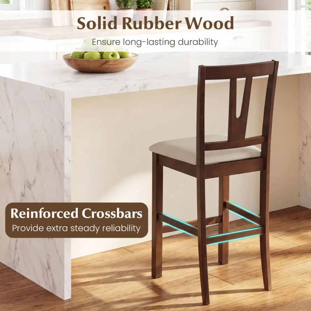 Counter Height Bar Stools with Contoured V-Back-Set of 2 - Walnut - Bar Stools