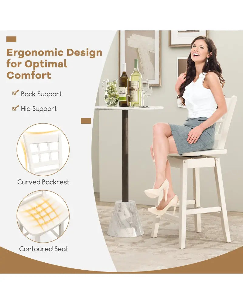 Counter Height Barstools Set of 2 with 6-Grid Hollow Back and Seat-White - White - Bar Stools