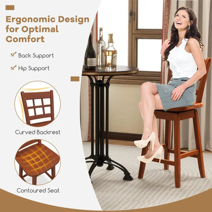 Counter Height Barstools Set of 2 with 6-Grid Hollow Back and Seat-Brown - Walnut - Bar Stools