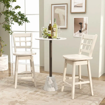 Counter Height Barstools Set of 2 with 6-Grid Hollow Back and Seat-White - White - Bar Stools
