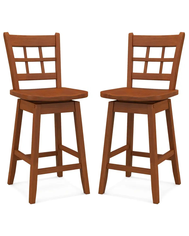 Counter Height Barstools Set of 2 with 6-Grid Hollow Back and Seat-Brown - Walnut - Bar Stools