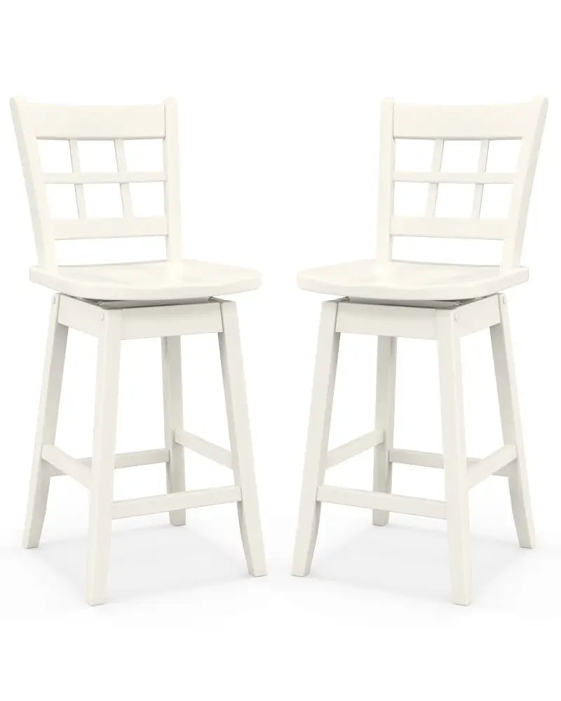 Counter Height Barstools Set of 2 with 6-Grid Hollow Back and Seat-White - White - Bar Stools