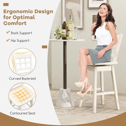 Counter Height Barstools Set of 2 with 6-Grid Hollow Back and Seat-White - White - Bar Stools