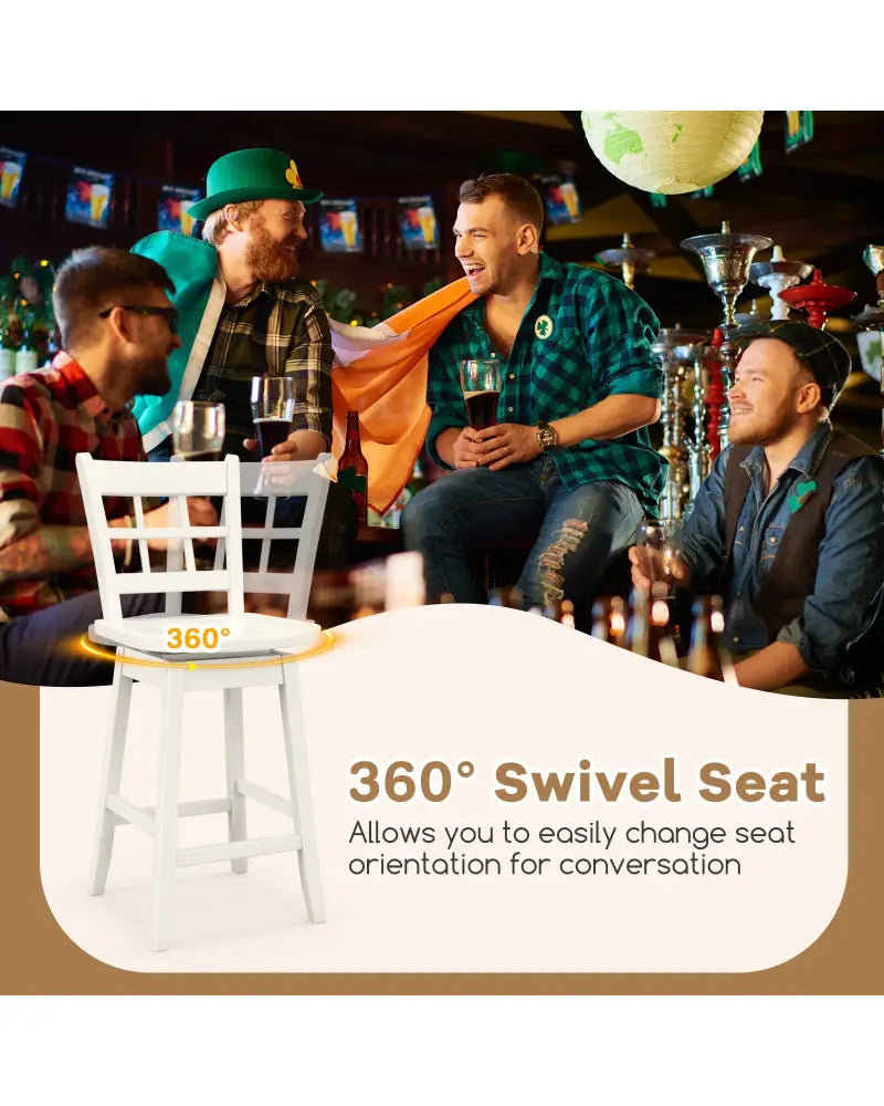 Counter Height Barstools Set of 2 with 6-Grid Hollow Back and Seat-White - White - Bar Stools