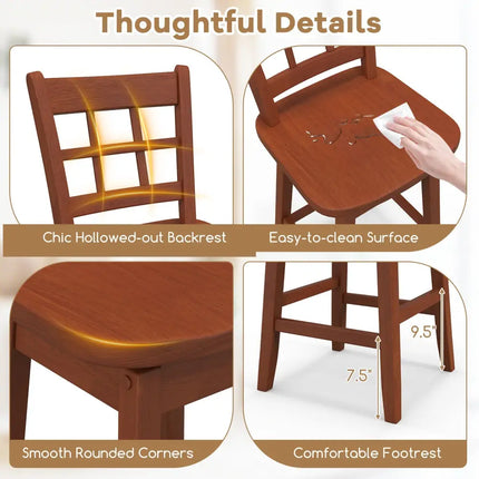 Counter Height Barstools Set of 2 with 6-Grid Hollow Back and Seat-Brown - Walnut - Bar Stools