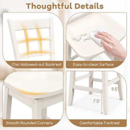 Counter Height Barstools Set of 2 with 6-Grid Hollow Back and Seat-White - White - Bar Stools