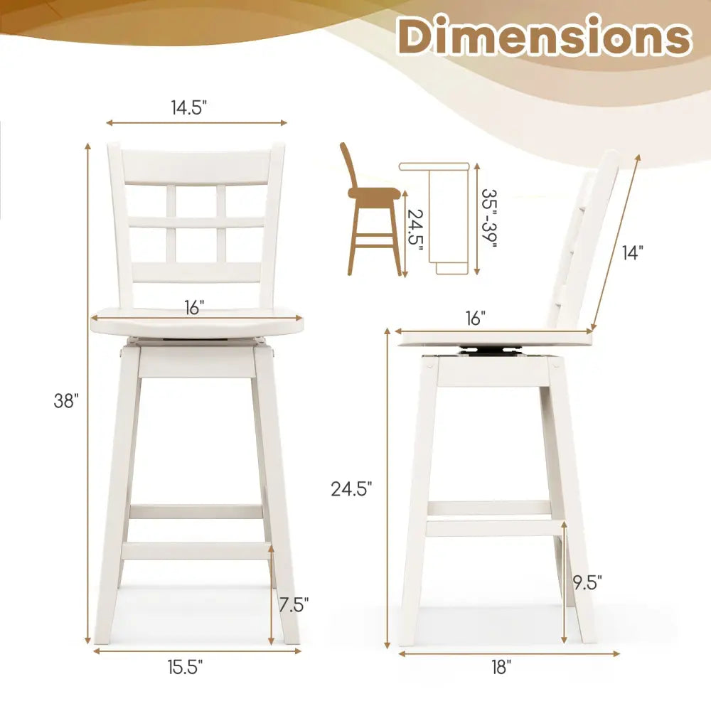 Counter Height Barstools Set of 2 with 6-Grid Hollow Back and Seat-White - White - Bar Stools