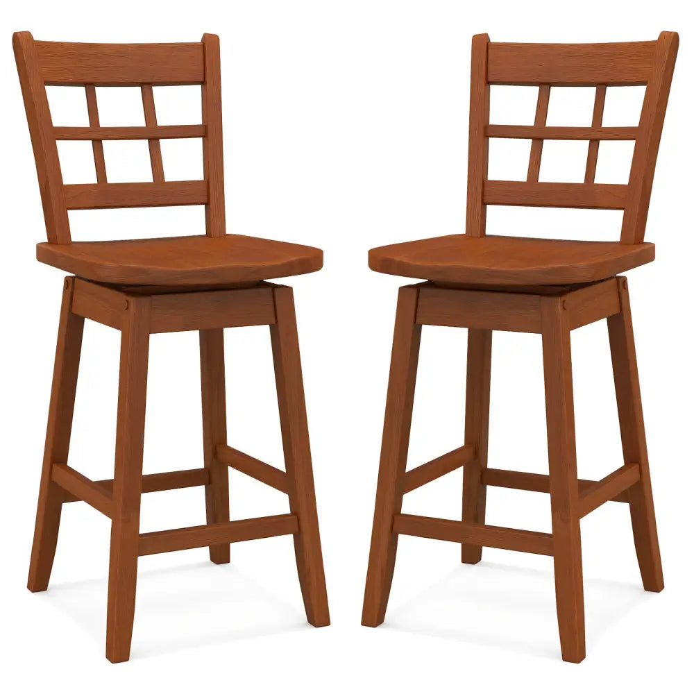 Counter Height Barstools Set of 2 with 6-Grid Hollow Back and Seat-Brown - Walnut - Bar Stools