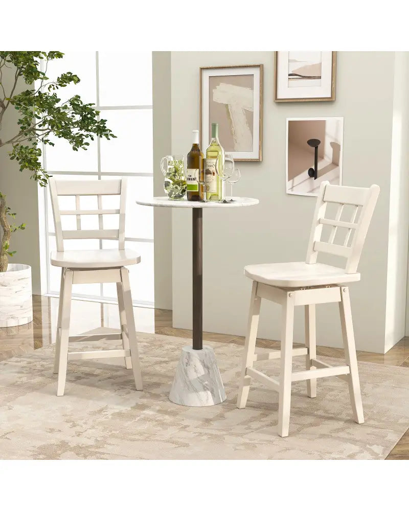 Counter Height Barstools Set of 2 with 6-Grid Hollow Back and Seat-White - White - Bar Stools