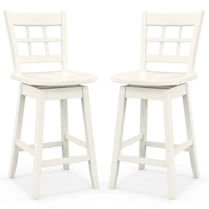 Counter Height Barstools Set of 2 with 6-Grid Hollow Back and Seat-White - White - Bar Stools