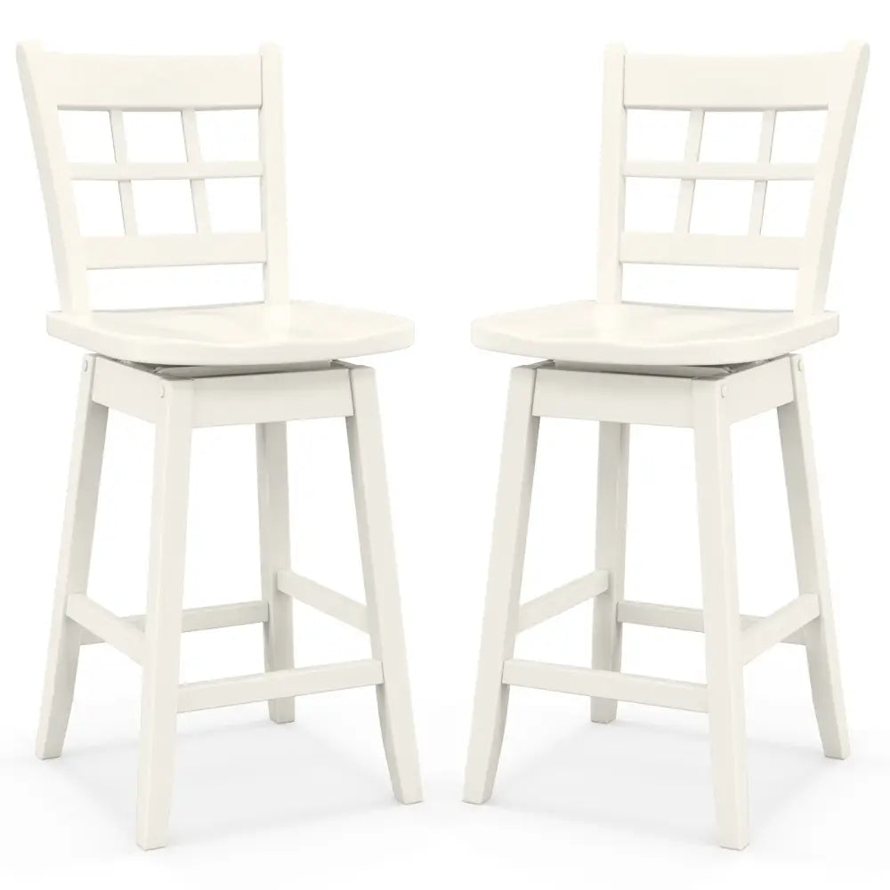 Counter Height Barstools Set of 2 with 6-Grid Hollow Back and Seat-White - White - Bar Stools