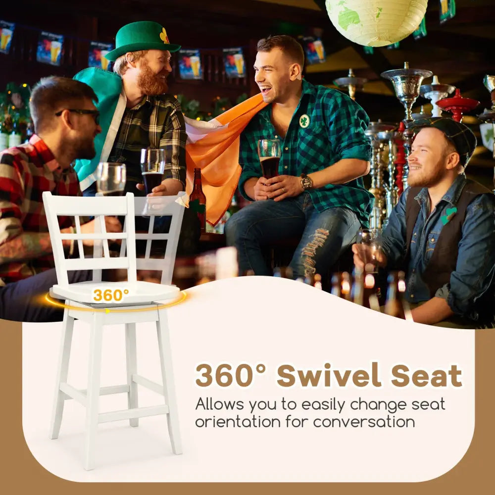 Counter Height Barstools Set of 2 with 6-Grid Hollow Back and Seat-White - White - Bar Stools