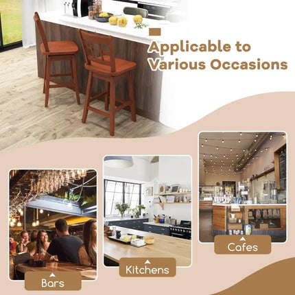 Counter Height Barstools Set of 2 with 6-Grid Hollow Back and Seat-Brown - Walnut - Bar Stools