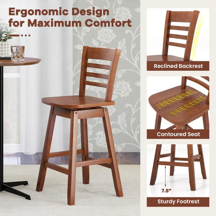 Counter Height Barstools Set of 2 with Footrest for Kitchen Island Bar-Walnut - Walnut - Bar Stools
