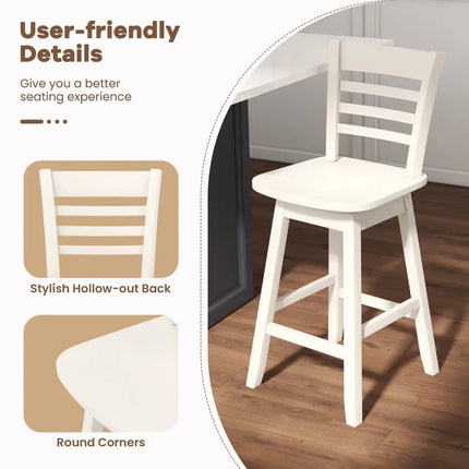 Counter Height Barstools Set of 2 with Footrest for Kitchen Island Bar-Cream White - Cream White - Bar Stools
